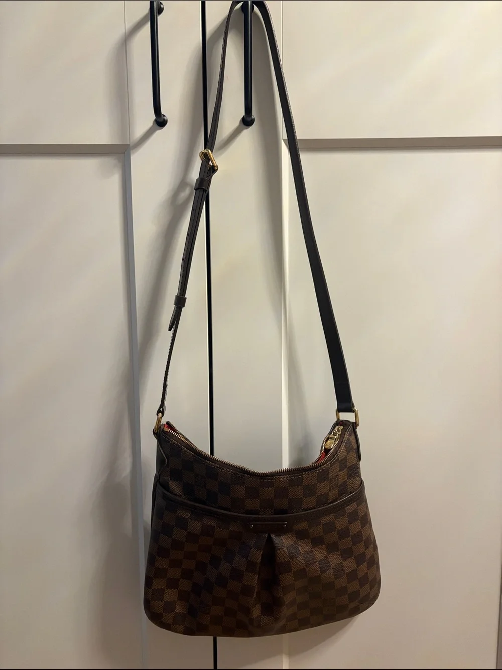 Louis Vuitton Damier Ebene Shoulder Bag with Dark Brown Trim and Gold Hardware